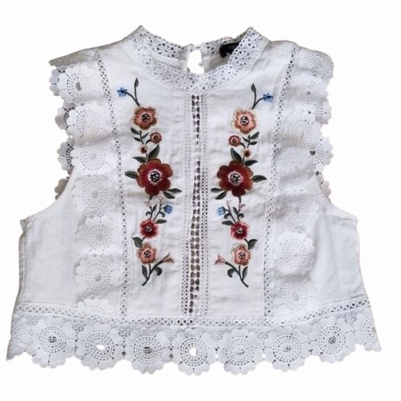 Forever 21 Tops - Forever 21 White Cream Embroidered Floral Eyelet Lace Crop Top Boho Cottagecore
